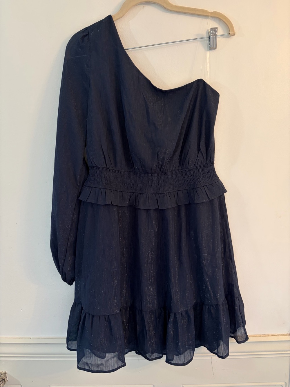 NWT One-Shoulder Navy Ruffled Women's Dress Size L